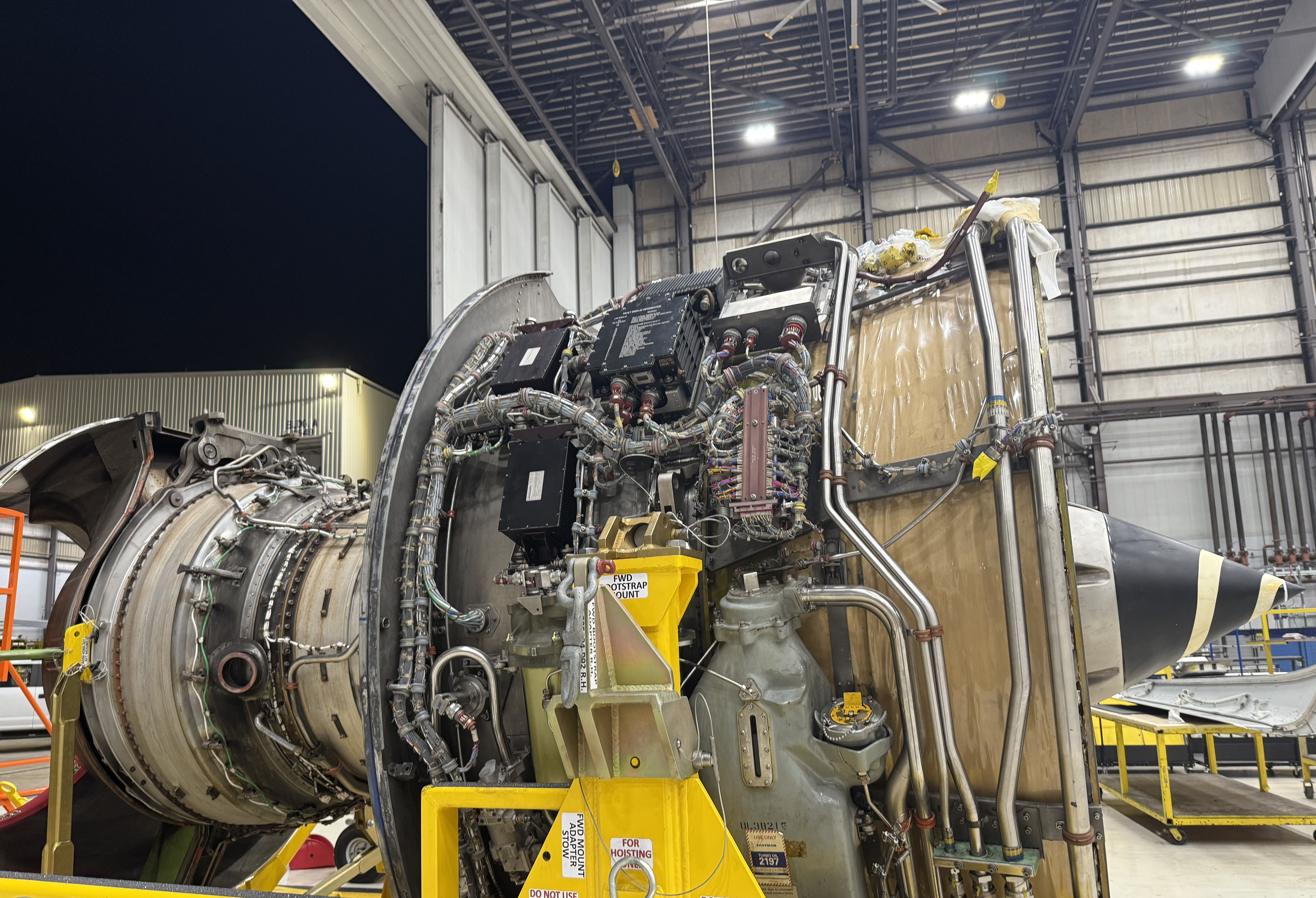 Airplane engine being repaired